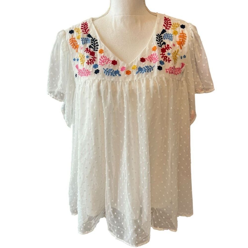 SHEIN White Babydoll Flowy Blouse Size XL